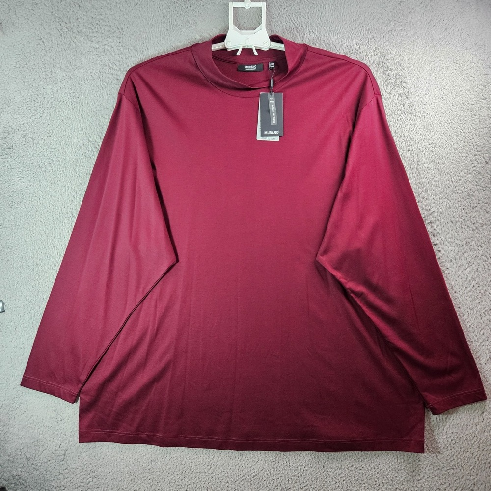 NEW Murano Tee T-Shirt‎ Men 4XB Stretch Liquid Luxury Long Sleeve Maroon
